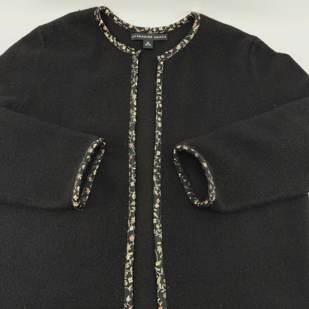 Josephine Chaus Jacket Womens XL Coffee Bean Black Wool Multicolor Trim Classy